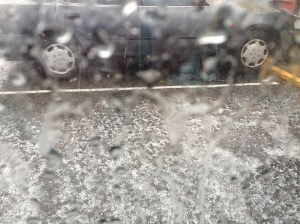 Hailstorm as seen from inside the car