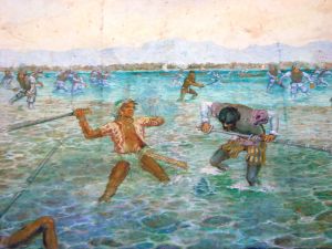 The fight between Lapu-Lapu and Magella, as depicted on Magellans shrine