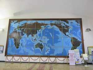 A map of the world, but with a different placement than we are used to back home. It was on the wall in the Central Post Office