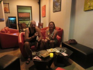 Enjoying a glass of wine and a wiskhey