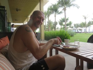 Topping of the bacon with pancakes